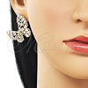Arete Dormilona 02.436.0014 Oro Laminado, Diseño de Mariposa y Gota, con Blanca Zirconia Cubica, Pulido, Tono Dorado