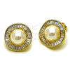 Arete Dormilona 02.436.0016 Oro Laminado, Diseño de Cluster y Baguette, con Zirconia Cubica Blanca y Perla Marfil, Pulido, Tono Dorado