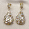 Arete Colgante 02.436.0017 Oro Laminado, Diseño de Gota y Baguette, con Zirconia Cubica Blanca, Pulido, Tono Dorado