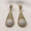 Arete Colgante 02.436.0021 Oro Laminado, Diseño de Gota y Baguette, con Blanca Zirconia Cubica, Pulido, Tono Dorado