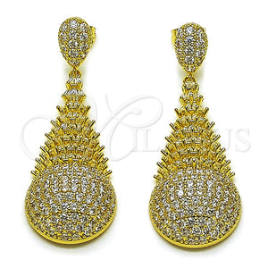 Arete Colgante 02.436.0021 Oro Laminado, Diseño de Gota y Baguette, con Blanca Zirconia Cubica, Pulido, Tono Dorado