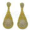 Arete Colgante 02.436.0021 Oro Laminado, Diseño de Gota y Baguette, con Blanca Zirconia Cubica, Pulido, Tono Dorado