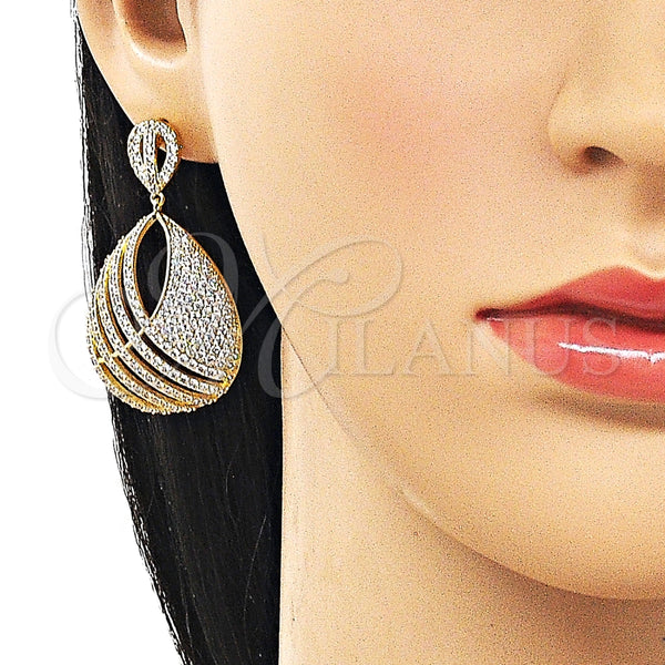 Arete Colgante 02.436.0022 Oro Laminado, Diseño de Gota, con Zirconia Cubica Blanca, Pulido, Tono Dorado