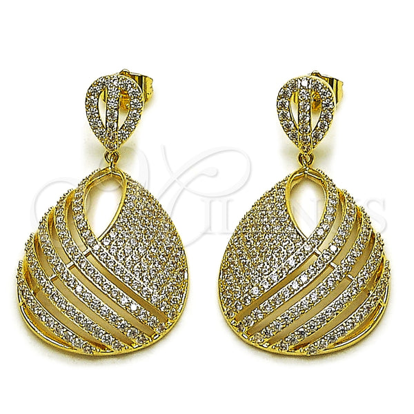 Arete Colgante 02.436.0022 Oro Laminado, Diseño de Gota, con Zirconia Cubica Blanca, Pulido, Tono Dorado
