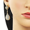 Arete Largo 02.436.0023 Oro Laminado, Diseño de Gota, con Blanca Zirconia Cubica, Pulido, Tono Dorado