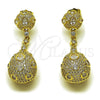 Arete Largo 02.436.0023 Oro Laminado, Diseño de Gota, con Blanca Zirconia Cubica, Pulido, Tono Dorado