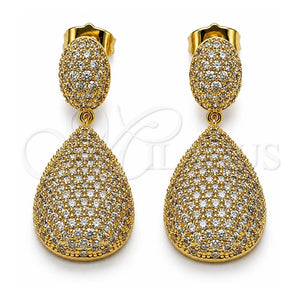 Arete Colgante 02.436.0024 Oro Laminado, Diseño de Gota, con Zirconia Cubica Blanca, Pulido, Tono Dorado
