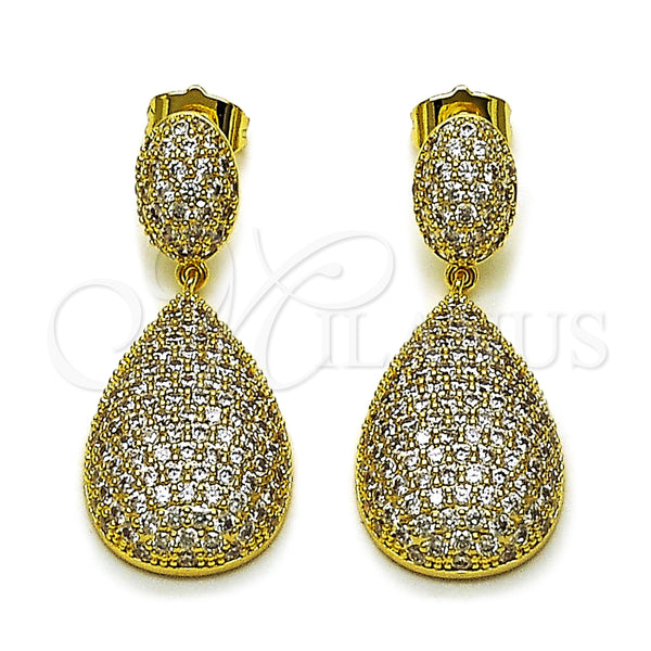 Arete Colgante 02.436.0024 Oro Laminado, Diseño de Gota, con Zirconia Cubica Blanca, Pulido, Tono Dorado