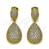 Arete Colgante 02.436.0024 Oro Laminado, Diseño de Gota, con Zirconia Cubica Blanca, Pulido, Tono Dorado