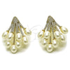 Arete Dormilona 02.436.0025 Oro Laminado, Diseño de Flor, con Perla Marfil y Micro Pave Blanca, Pulido, Tono Dorado