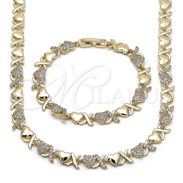 Collar y Pulsera 06.266.0002.18 Oro Laminado, Diseño de Besos y Abrazos y Corazón, con Zirconia Cubica Blanca, Pulido, Tono Dorado