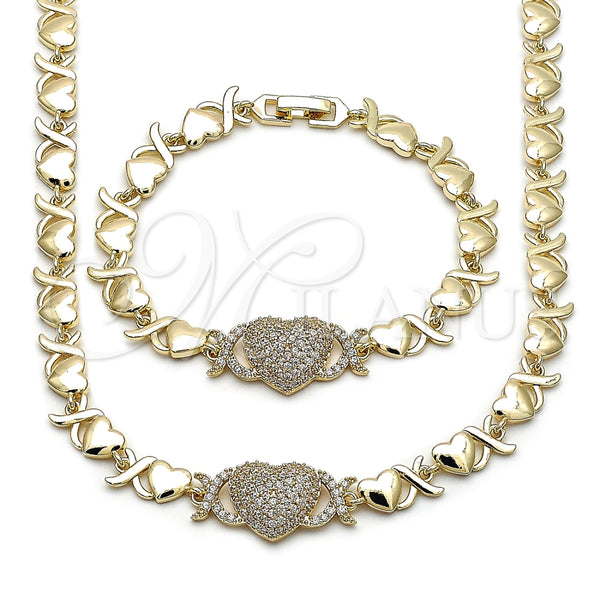 Collar y Pulsera 06.266.0003.18 Oro Laminado, Diseño de Corazón y Besos y Abrazos, con Zirconia Cubica Blanca, Pulido, Tono Dorado