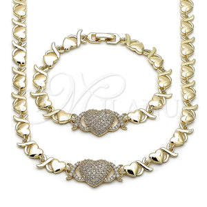 Collar y Pulsera 06.266.0003.18 Oro Laminado, Diseño de Corazón y Besos y Abrazos, con Zirconia Cubica Blanca, Pulido, Tono Dorado