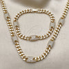 Collar y Pulsera 06.266.0004.18 Oro Laminado, Diseño de Miami Cubana, con Zirconia Cubica Blanca, Pulido, Tono Dorado
