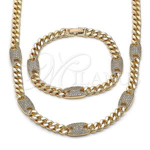 Collar y Pulsera 06.266.0004.18 Oro Laminado, Diseño de Miami Cubana, con Zirconia Cubica Blanca, Pulido, Tono Dorado