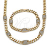 Collar y Pulsera 06.266.0004.18 Oro Laminado, Diseño de Miami Cubana, con Zirconia Cubica Blanca, Pulido, Tono Dorado