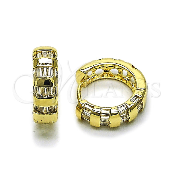 Argolla Huggie 02.266.0051.20 Oro Laminado, Diseño de Baguette, con Zirconia Cubica Blanca, Pulido, Tono Dorado