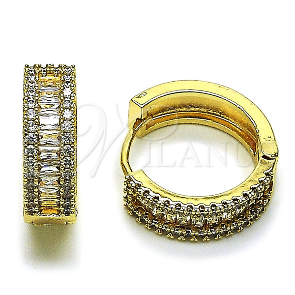 Argolla Huggie 02.266.0052.25 Oro Laminado, Diseño de Baguette y Cluster, con Zirconia Cubica Blanca, Pulido, Tono Dorado