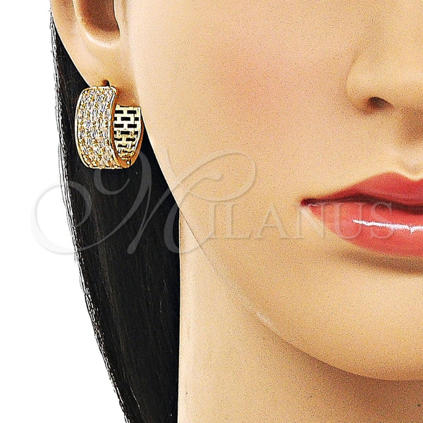 Argolla Huggie 02.266.0054.20 Oro Laminado, Diseño de Baguette, con Blanca Zirconia Cubica, Diamantado, Tono Dorado