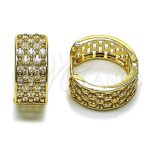 Argolla Huggie 02.266.0054.20 Oro Laminado, Diseño de Baguette, con Blanca Zirconia Cubica, Diamantado, Tono Dorado