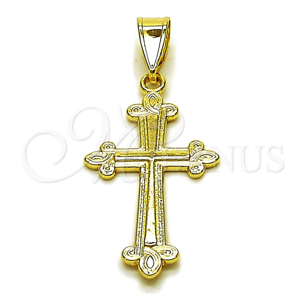 Dije Religioso 05.213.0185 Oro Laminado, Diseño de Cruz, Pulido, Tono Dorado