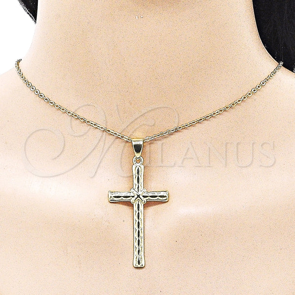 Dije Religioso 05.213.0186 Oro Laminado, Diseño de Cruz, Pulido, Tono Dorado
