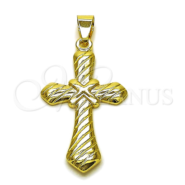 Dije Religioso 05.213.0187 Oro Laminado, Diseño de Cruz, Pulido, Tono Dorado