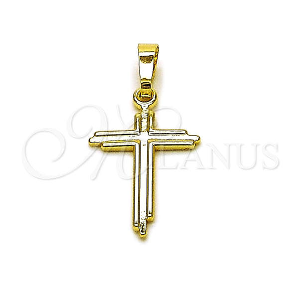 Dije Religioso 05.213.0189 Oro Laminado, Diseño de Cruz, Pulido, Tono Dorado