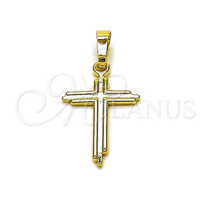 Dije Religioso 05.213.0189 Oro Laminado, Diseño de Cruz, Pulido, Tono Dorado