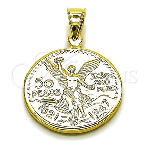 Dije Religioso 05.213.0191 Oro Laminado, Diseño de Moneda y Moneda Centenario, Pulido, Tono Dorado