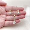 Juego de Arete y Dije de Adulto 10.156.0549 Oro Laminado, Diseño de Bola, con Perla Marfil y Micro Pave Blanca, Diamantado, Tono Dorado