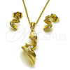 Juego de Arete y Dije de Adulto 10.156.0550 Oro Laminado, con Micro Pave Blanca, Pulido, Dorado