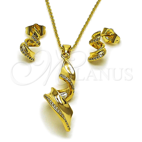 Juego de Arete y Dije de Adulto 10.156.0550 Oro Laminado, Diseño de Torcido, con Blanca Micro Pave, Pulido, Tono Dorado