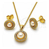 Juego de Arete y Dije de Adulto 10.156.0551 Oro Laminado, Diseño de Cluster y Bola, con Micro Pave Blanca y Perla Marfil, Pulido, Tono Dorado