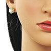 Arete Dormilona 02.156.0736 Oro Laminado, Diseño de Flor y Cluster, con Perla Marfil y Micro Pave Blanca, Pulido, Tono Dorado