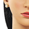 Arete Dormilona 02.156.0737 Oro Laminado, Diseño de Flor y Cluster, con Perla Marfil y Zirconia Cubica Blanca, Pulido, Tono Dorado