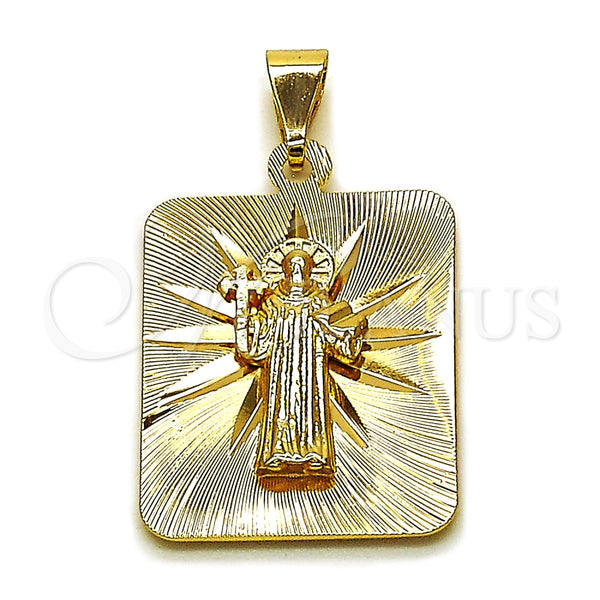 Dije Religioso 05.253.0164.1 Oro Laminado, Diseño de San Benito, Diamantado, Tono Dorado