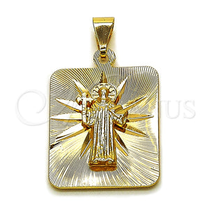 Dije Religioso 05.253.0164.1 Oro Laminado, Diseño de San Benito, Diamantado, Tono Dorado
