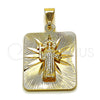 Dije Religioso 05.253.0164.1 Oro Laminado, Diseño de San Benito, Diamantado, Tono Dorado