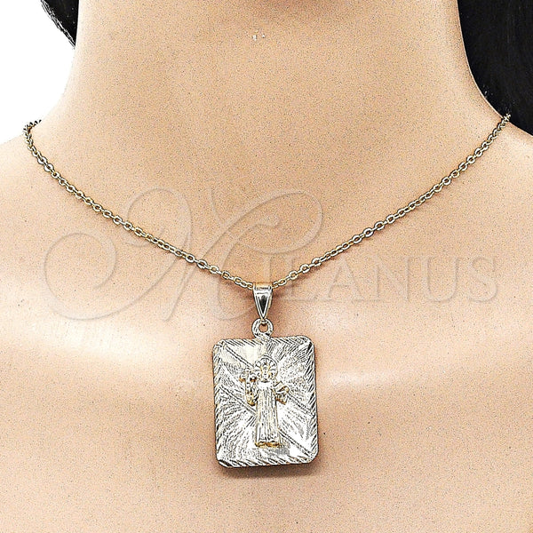 Dije Religioso 05.253.0202 Oro Laminado, Diseño de San Benito, Diamantado, Tono Dorado