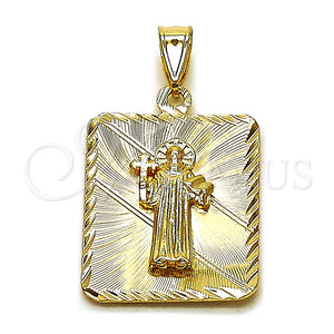 Dije Religioso 05.253.0202 Oro Laminado, Diseño de San Benito, Diamantado, Tono Dorado