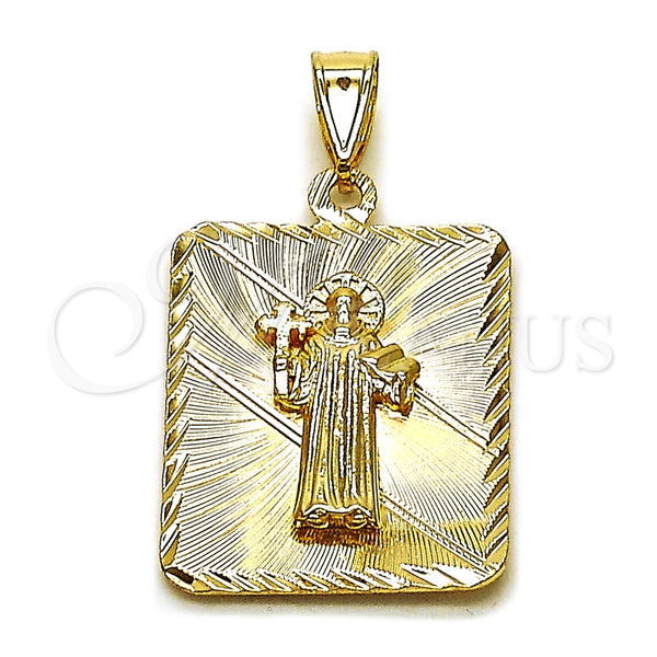 Dije Religioso 05.253.0202 Oro Laminado, Diseño de San Benito, Diamantado, Tono Dorado
