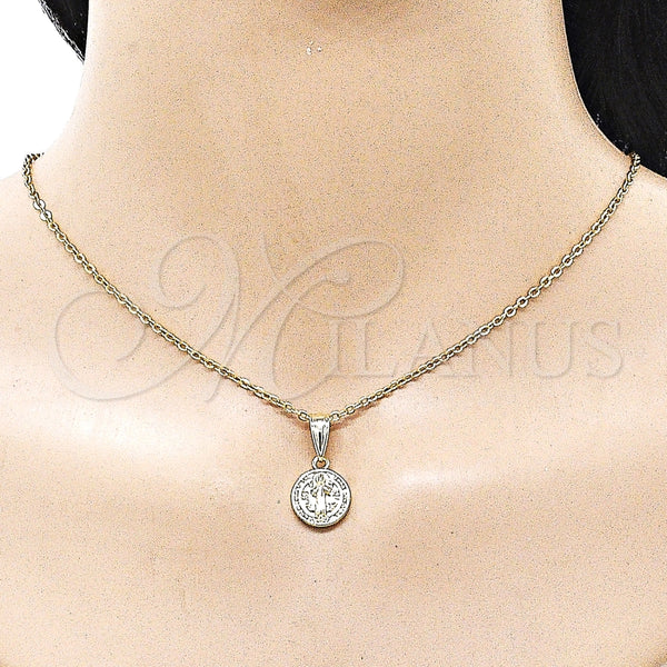 Dije Religioso 05.253.0203 Oro Laminado, Diseño de San Benito, Pulido, Tono Dorado