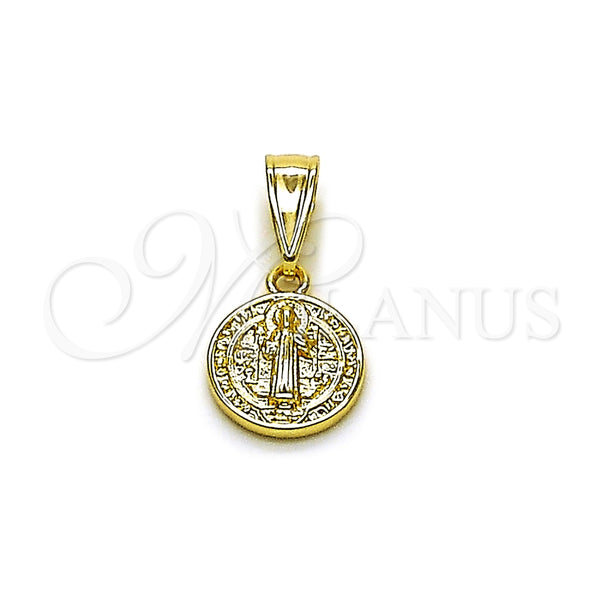 Dije Religioso 05.253.0203 Oro Laminado, Diseño de San Benito, Pulido, Tono Dorado