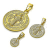 Dije Religioso 05.253.0203 Oro Laminado, Diseño de San Benito, Pulido, Tono Dorado