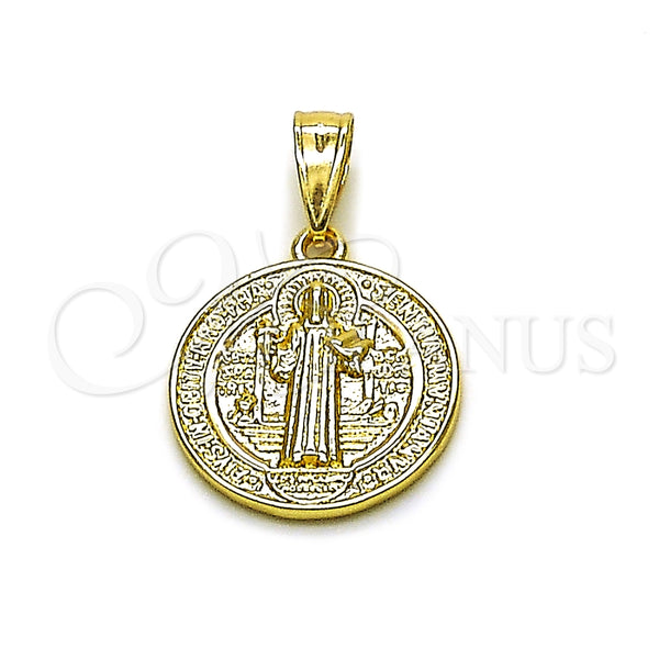 Dije Religioso 05.253.0204 Oro Laminado, Diseño de San Benito, Pulido, Tono Dorado