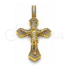 Dije Religioso 05.253.0206 Oro Laminado, Diseño de Crucifijo y Baguette, con Zirconia Cubica Blanca y Micro Pave Blanca, Pulido, Tono Dorado