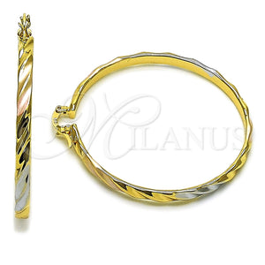 Argolla Grande 02.170.0488.1.50 Oro Laminado, Diseño de Torcido, Pulido, Tres Tonos