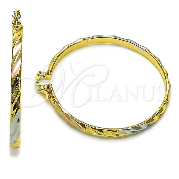 Argolla Grande 02.170.0488.1.50 Oro Laminado, Diseño de Torcido, Pulido, Tres Tonos