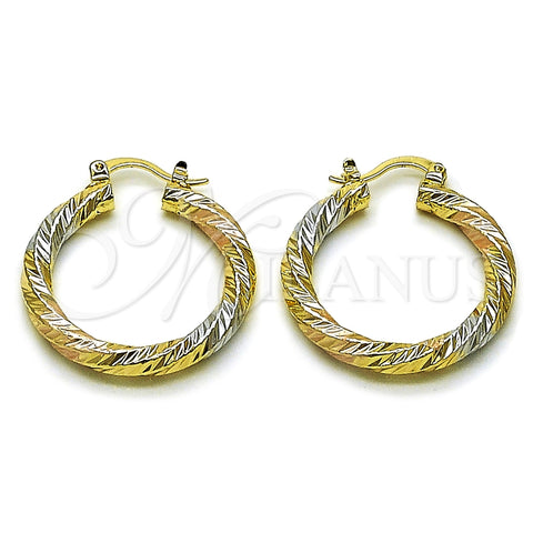 Argolla Mediana 02.170.0567.1.30 Oro Laminado, Diseño de Torcido, Diamantado, Tres Tonos
